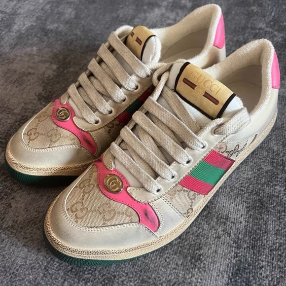 Gucci Women's Cream and Pink Sneakers - Picture 1 of 5